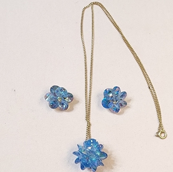 SKY BLUE RIVOLI EARRINGS and NECKLACE set - Picture 1 of 10